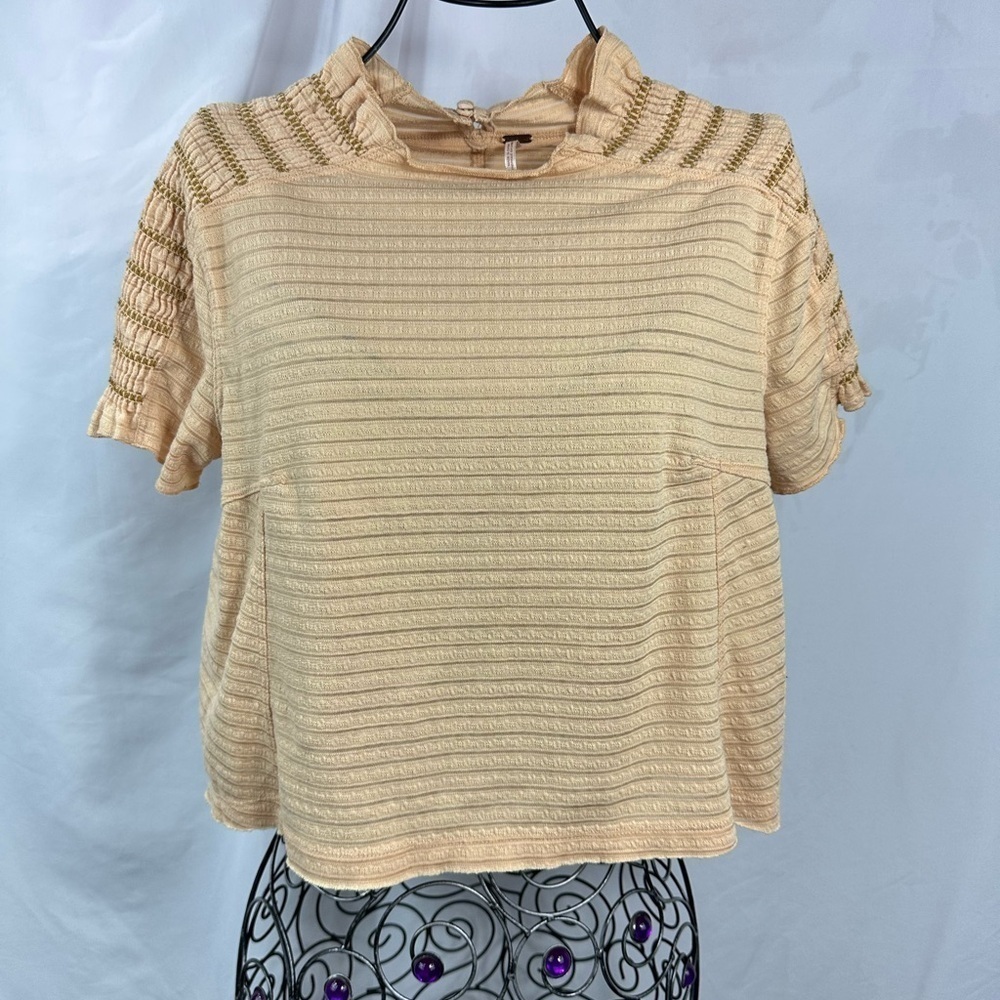 Free people mustard ruched shoulder cropped top size S